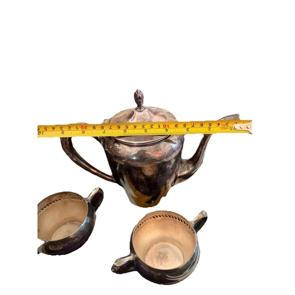 Vintage Silver Plated Tea Set Teapot Creamer Sugar Bowl 3 Piece Cottage Style